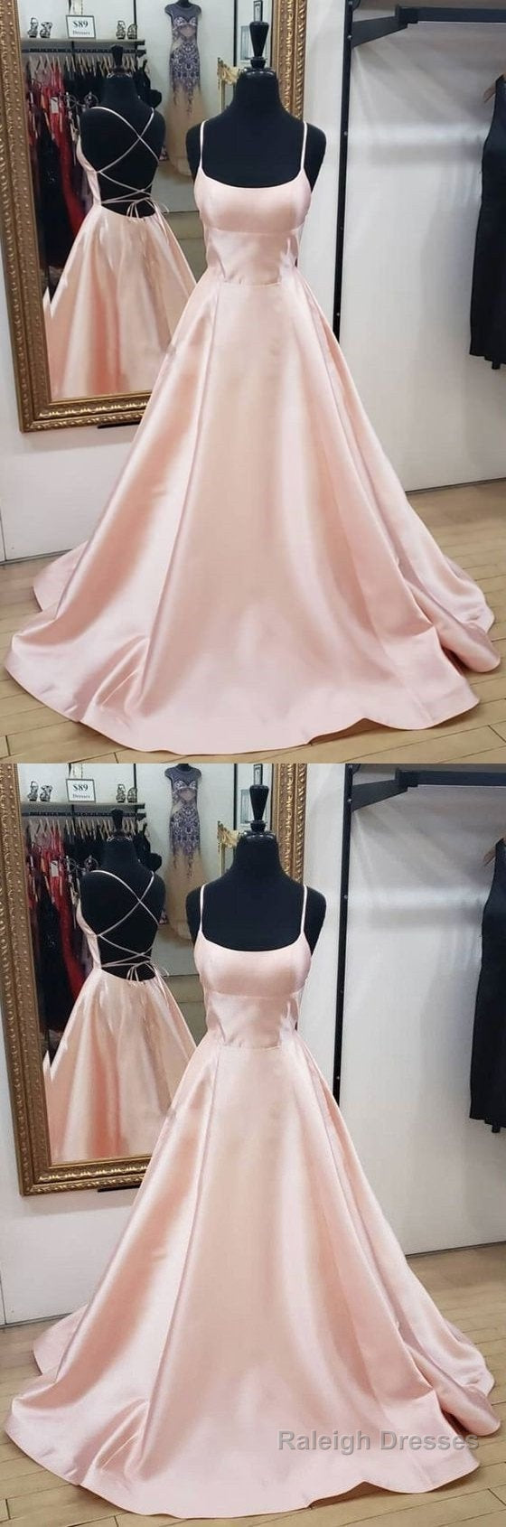 Simple Pink Satin Long Prom Dress, Pink Evening Dress