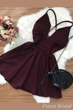 A Line Homecoming Dresses, Sexy A Line Deep V Neck Open Back Short Homecoming Cocktail Prom Dresses