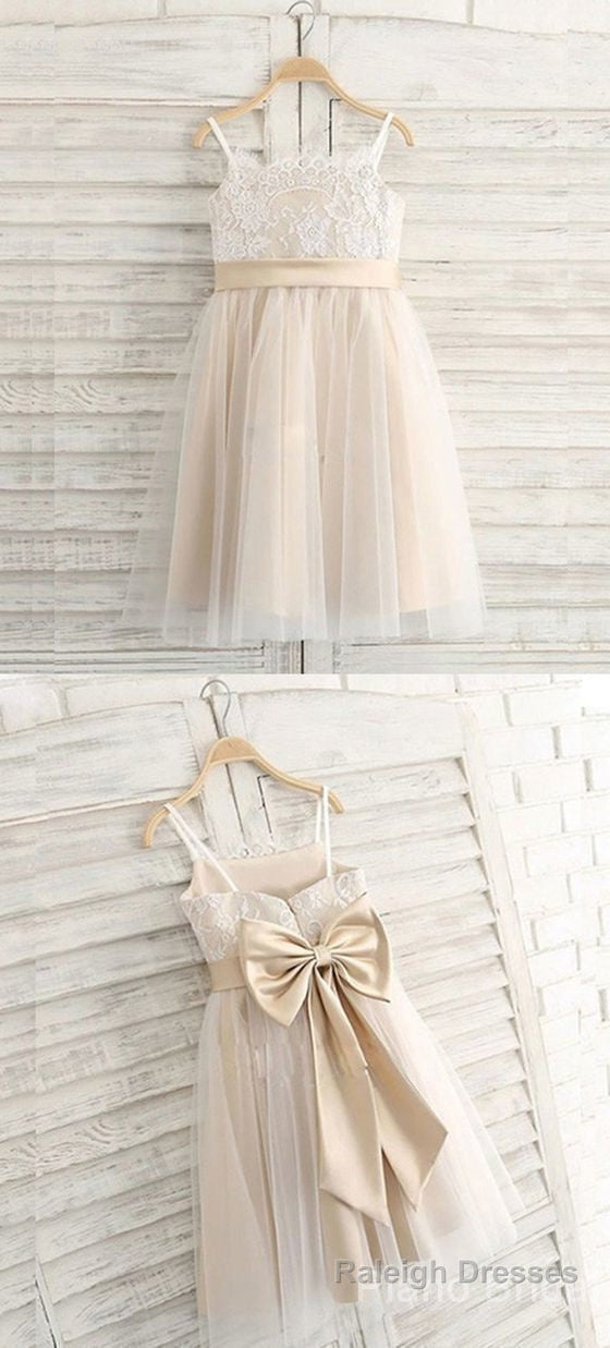 A Line Spaghetti Straps Light Champagne Flower Girl Dress With Lace Secondary image