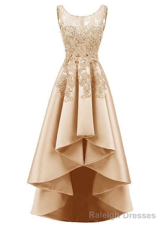 In Stock Pretty Tulle Amp Satin Scoop Neckline Hi Lo A Line Prom Dresses With Hot Fix Rhinestones Amp Lace Appliques Main image