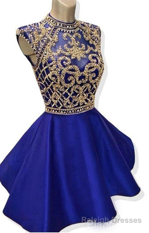 Blue Homecoming Dress, Royal Blue Beaded Homecoming Dress Secondary image