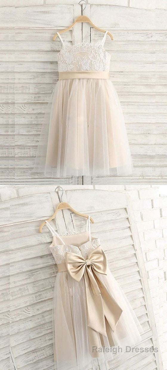 A Line Spaghetti Straps Light Champagne Flower Girl Dress With Lace Main image