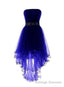 Royal Blue Tulle High Low Scoop Homecoming Dresses, Blue Prom Dress