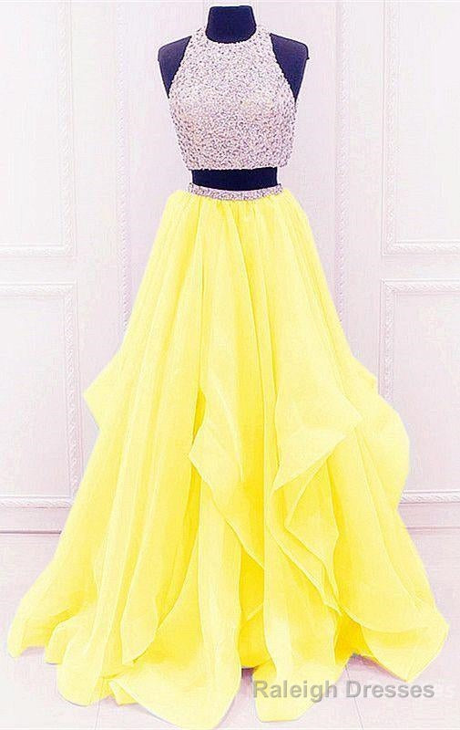 yellow prom dresses two piece prom dresses Tow pieces prom dresses sparkle prom dresses Main image