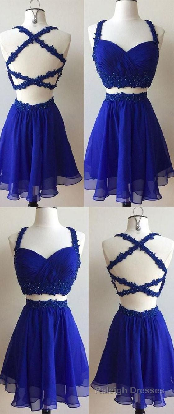 Cute Homecoming Dress, Blue Two Pieces Lace Short Prom Dress, Cute Homecoming Dress