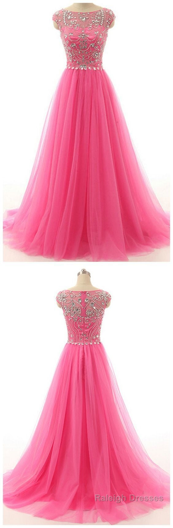 Long Prom Dress, Tulle Prom Dress, Cheap Prom Dress, Beads Prom Dress, A Line Prom Dress, Crystal Prom Dress