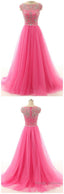 Long Prom Dress, Tulle Prom Dress, Cheap Prom Dress, Beads Prom Dress, A Line Prom Dress, Crystal Prom Dress