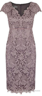 Sheath V Neck Cap Sleeves Lace Empire Mother Of The Bride Dress With Sash