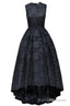 black lace round neck high low sleeveless a line long Prom Dress