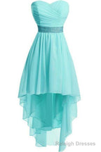 Women Strapless Lace Up Back Sexy High Low Chiffon Dress