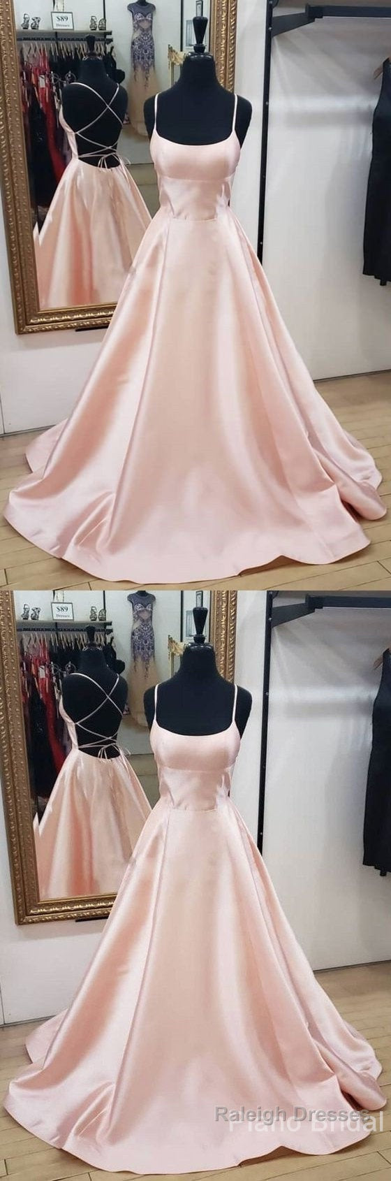 Simple Pink Satin Long Prom Dress, Pink Evening Dress Secondary image