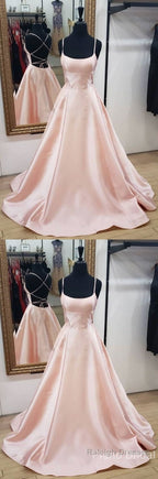 Simple Pink Satin Long Prom Dress, Pink Evening Dress