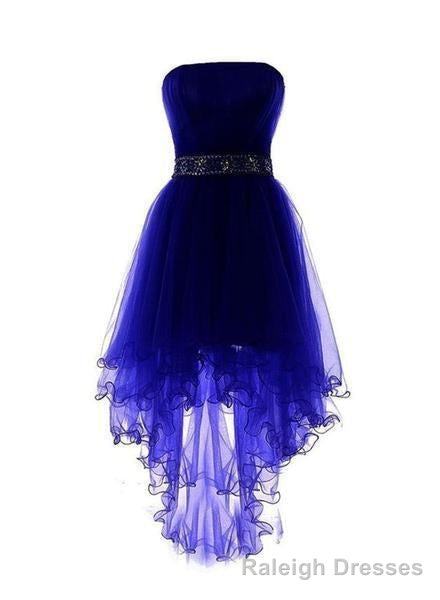 Royal Blue Tulle High Low Scoop Homecoming Dresses, Blue Party Dress
