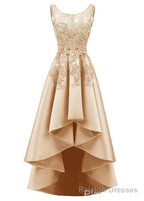 In Stock Pretty Tulle Amp Satin Scoop Neckline Hi Lo A Line Prom Dresses With Hot Fix Rhinestones Amp Lace Appliques