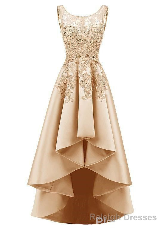 In Stock Pretty Tulle Amp Satin Scoop Neckline Hi Lo A Line Prom Dresses With Hot Fix Rhinestones Amp Lace Appliques