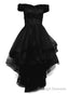 black off shoulder tulle and lace high low homecoming dress 2026 black prom dress