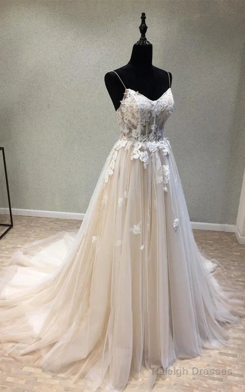 Garden Style Tulle Spaghetti Sleeveless Corset Back Wedding Dresses With Appliques Elegant Main image