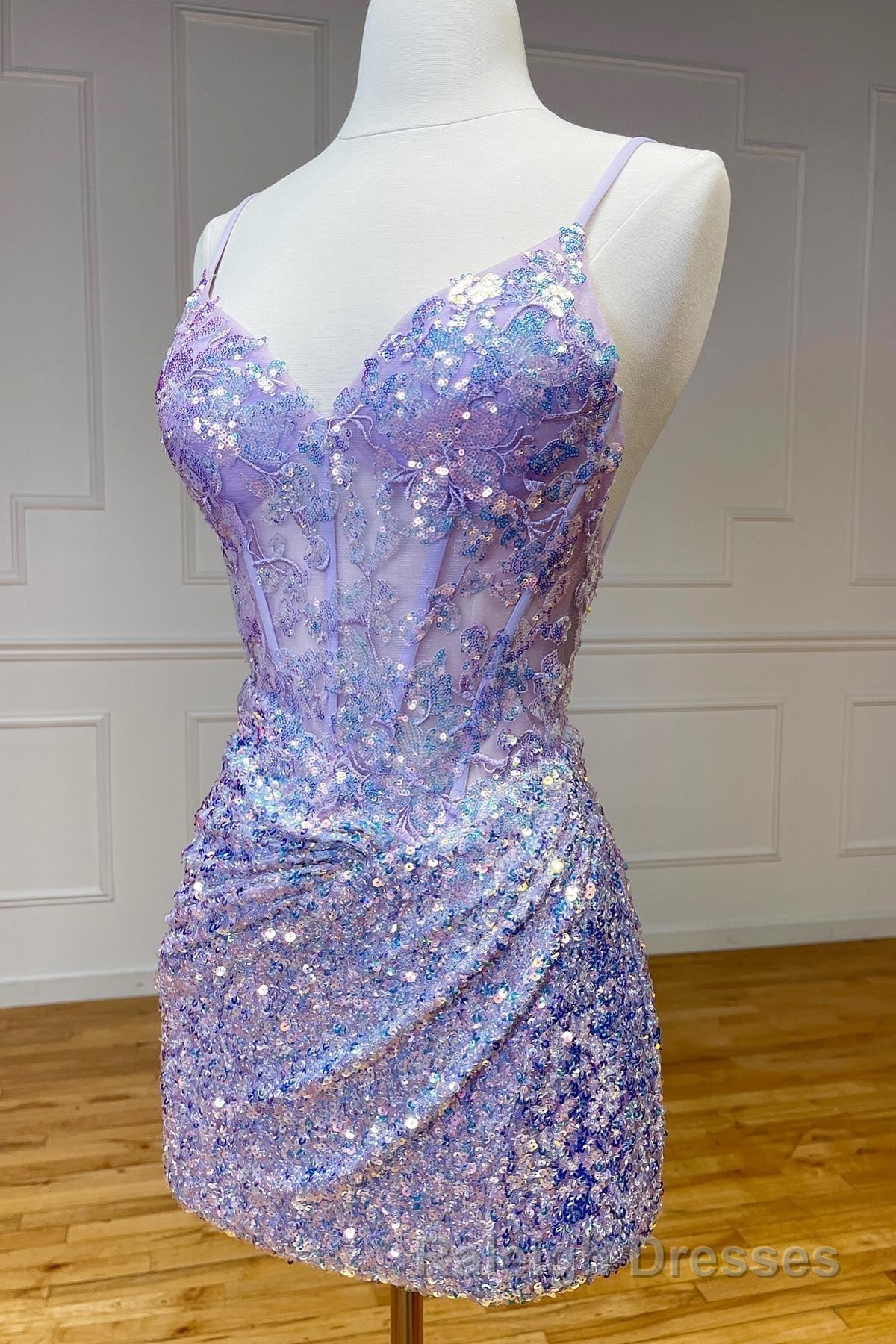 Purple Straps Sequined Embroidery Sheath Homecoming Dress Secondary image