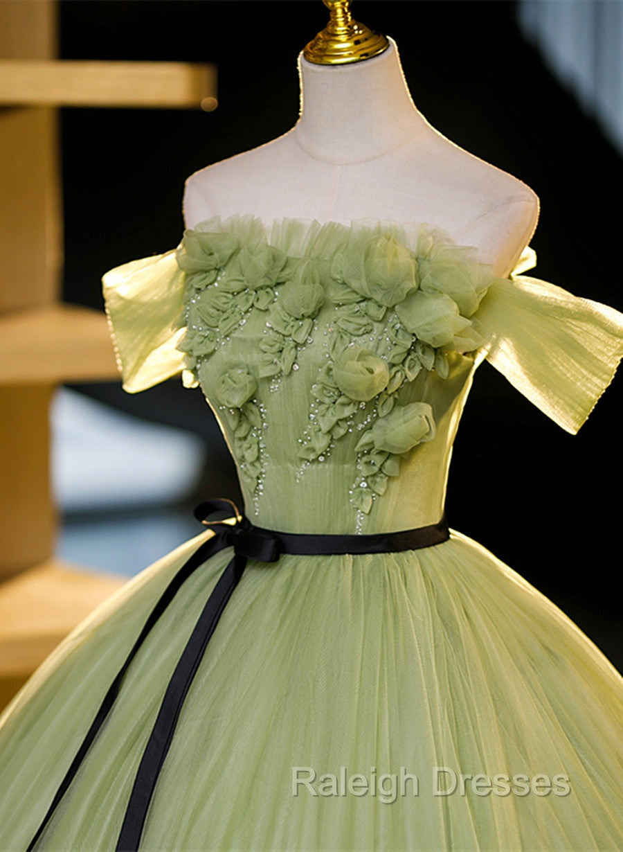 Geen Tulle A-line Prom Dress with FLowers, Off  Shoulder Tulle Party Dress Secondary image