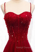 Gemgrace Burgundy Prom Dresses, Long Tulle Formal Dress With Straps