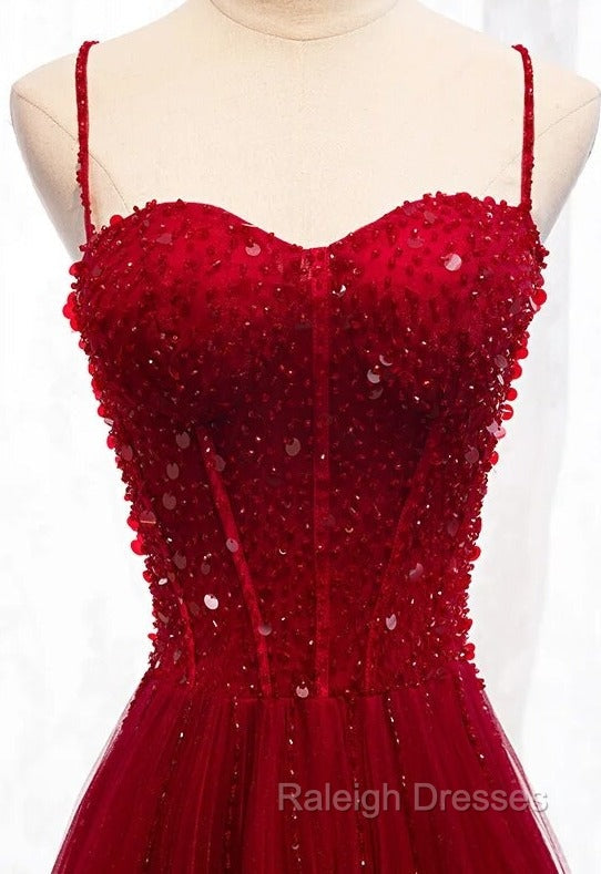 Gemgrace Burgundy Prom Dresses, Long Tulle Formal Dress With Straps