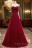 Gemgrace Burgundy Prom Dresses, Long Tulle Formal Dress With Straps