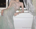 Gentle A-Line Sequined Tulle Strapless Long Prom Dress Adult Ceremony Prom Dress