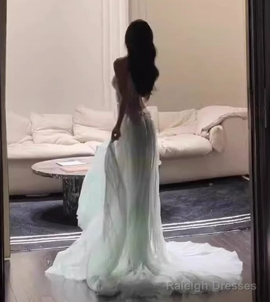 Gentle A-Line Sequined Tulle Strapless Long Prom Dress Adult Ceremony Prom Dress