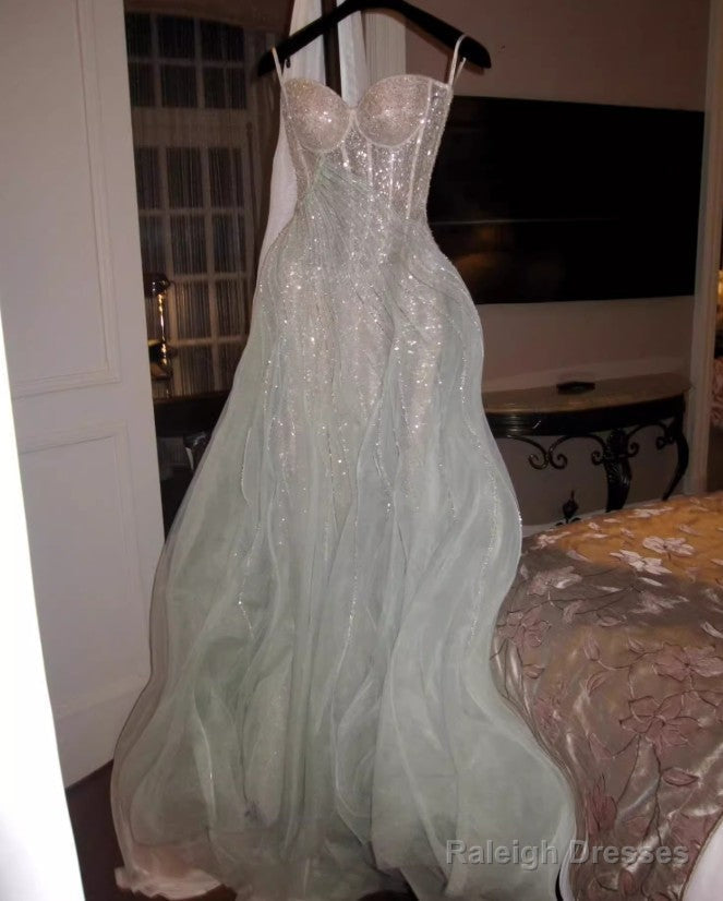 Gentle A-Line Sequined Tulle Strapless Long Prom Dress Adult Ceremony Prom Dress Main image