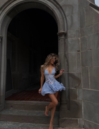 Gentle A-Line V Neck Embroidery Satin Layered Blue Chiffon Homecoming Dresses Birthday Dresses