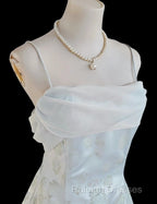 Gentle Blue A-Line Spaghetti Strap Satin Chiffon Long Prom Dress Birthday Dress Graduation Prom Dress