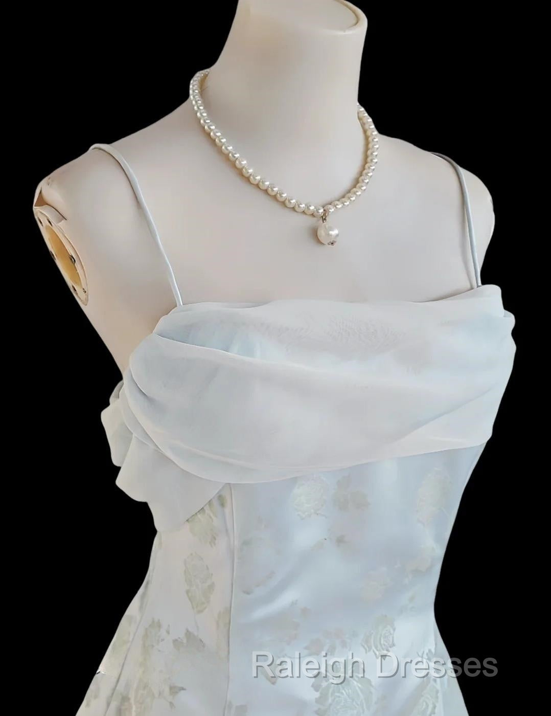 Gentle Blue A-Line Spaghetti Strap Satin Chiffon Long Prom Dress Birthday Dress Graduation Prom Dress