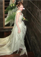 Gentle Light Green A-Line Strapless Layered Ruffled Tulle Train Formal Prom Dress
