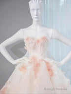 Gentle Pastel Layered A-Line Strapless Tulle Long Prom Dress Cute Applique Birthday Evening Dress