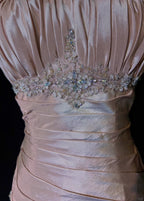 Sweet Spaghetti Straps Mermaid Prom Dress Pink Satin Layered Pleated Prom Dresses With Beading