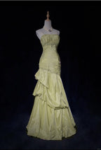 Sweet Spaghetti Straps Mermaid Prom Dress Pink Satin Layered Pleated Prom Dresses With Beading