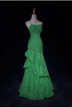 Sweet Spaghetti Straps Mermaid Prom Dress Pink Satin Layered Pleated Prom Dresses With Beading