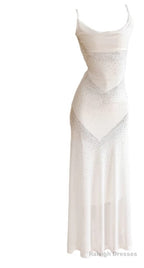 Gentle White Bodycon Dress Spaghetti Straps Prom Dress Graduation Prom Adult Ceremony Dress