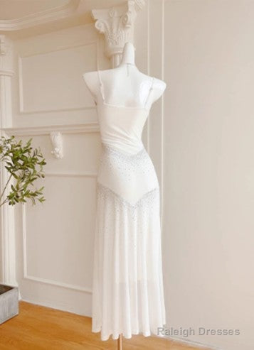 Gentle White Bodycon Dress Spaghetti Straps Prom Dress Graduation Prom Adult Ceremony Dress