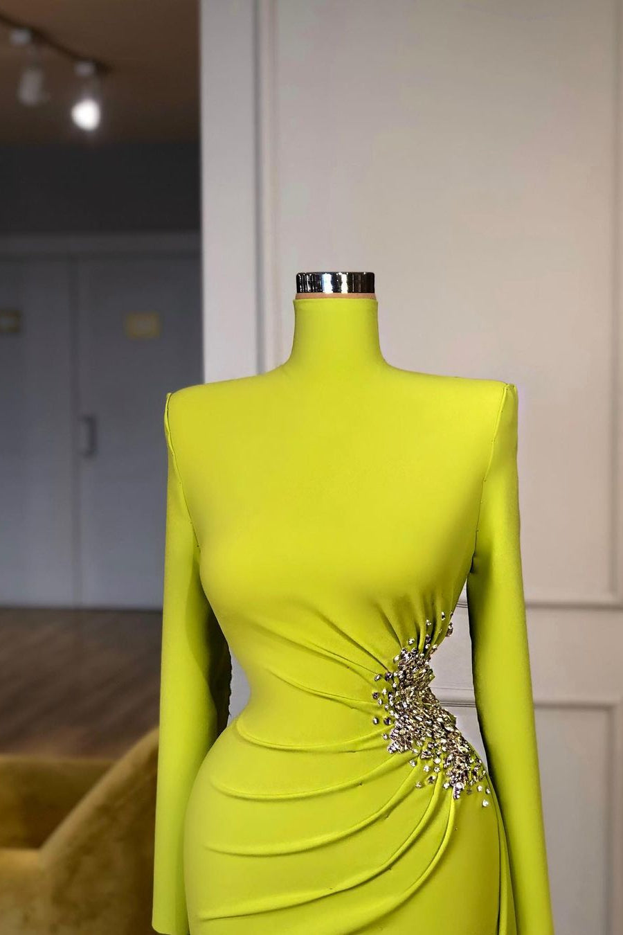 Ginger Yellow High-Neck Long-Sleeves Metallic Beaded Mermaid Prom Dress Secondary image