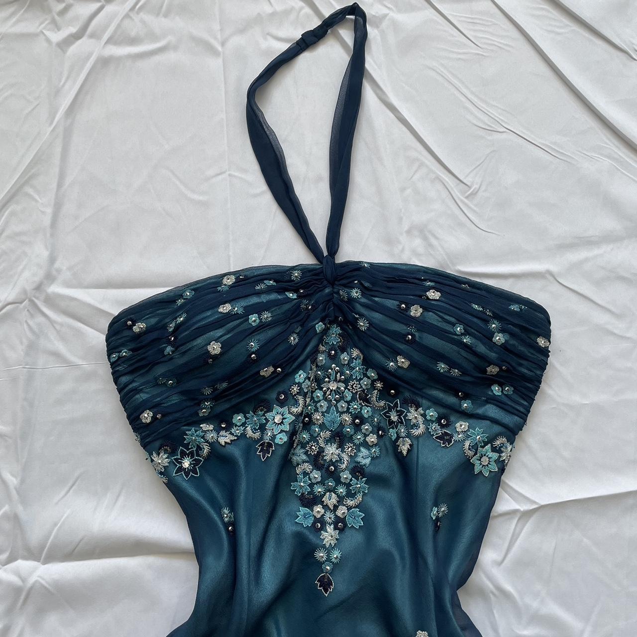 Blue Floral Beaded Short Halter Chiffon Homecoming Dresses Birthday Prom Dresses Secondary image
