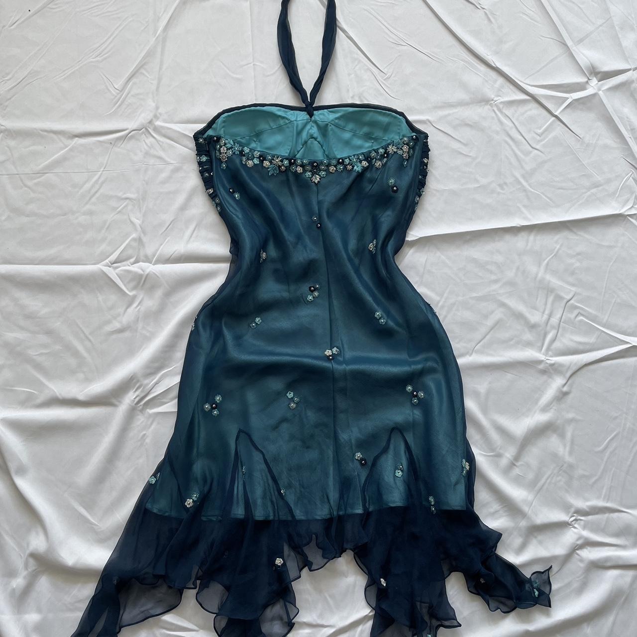 Blue Floral Beaded Short Halter Chiffon Homecoming Dresses Birthday Prom Dresses