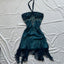 Blue Floral Beaded Short Halter Chiffon Homecoming Dresses Birthday Prom Dresses