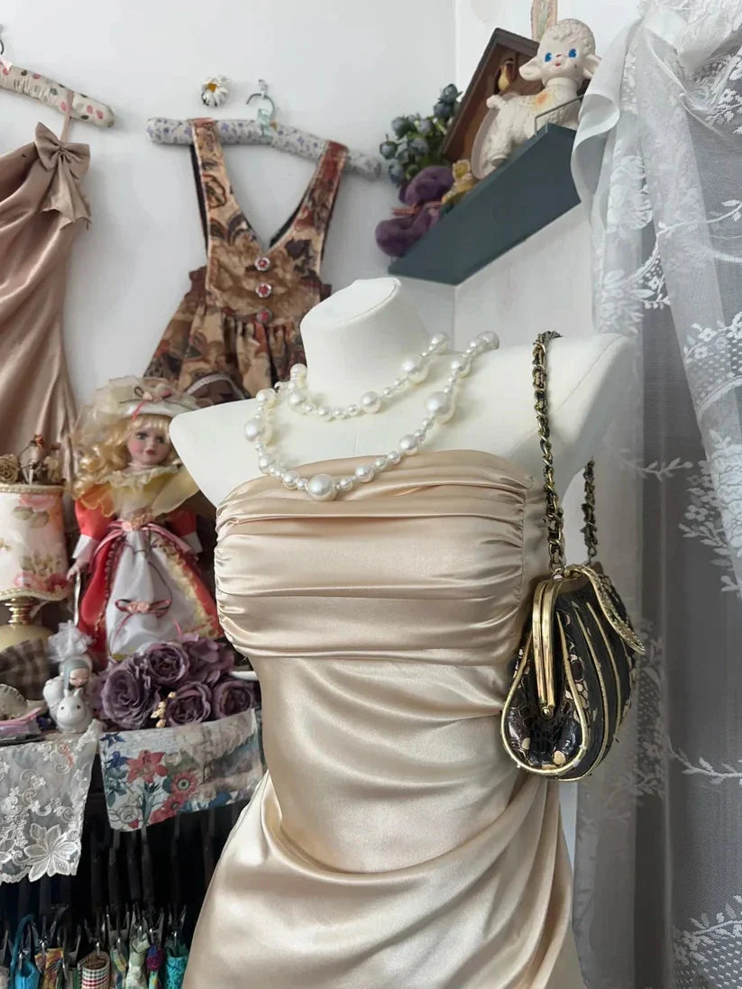 Girlhomeshops-Champagne Short Ruffle Satin Homecoming Dresses Birthday Dresses