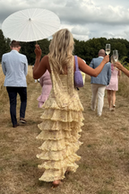 Yellow Floral Long Chiffon Prom Dresses Wedding Guest Dresses