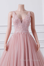 Girls Sequins V neck Dusty Rose Prom Dresses A-line Tulle Ball Gown Quinceanera Dress Sweet 16 Party Dresses