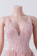 Girls Sequins V neck Dusty Rose Prom Dresses A-line Tulle Ball Gown Quinceanera Dress Sweet 16 Party Dresses