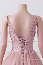 Girls Sequins V neck Dusty Rose Prom Dresses A-line Tulle Ball Gown Quinceanera Dress Sweet 16 Party Dresses