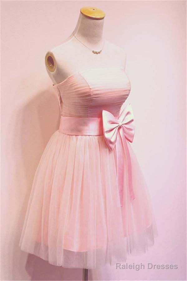 Girly Simple Short Pink Strapless Homecoming Dresses
