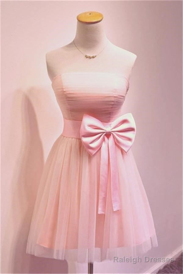 Girly Simple Short Pink Strapless Homecoming Dresses Main image